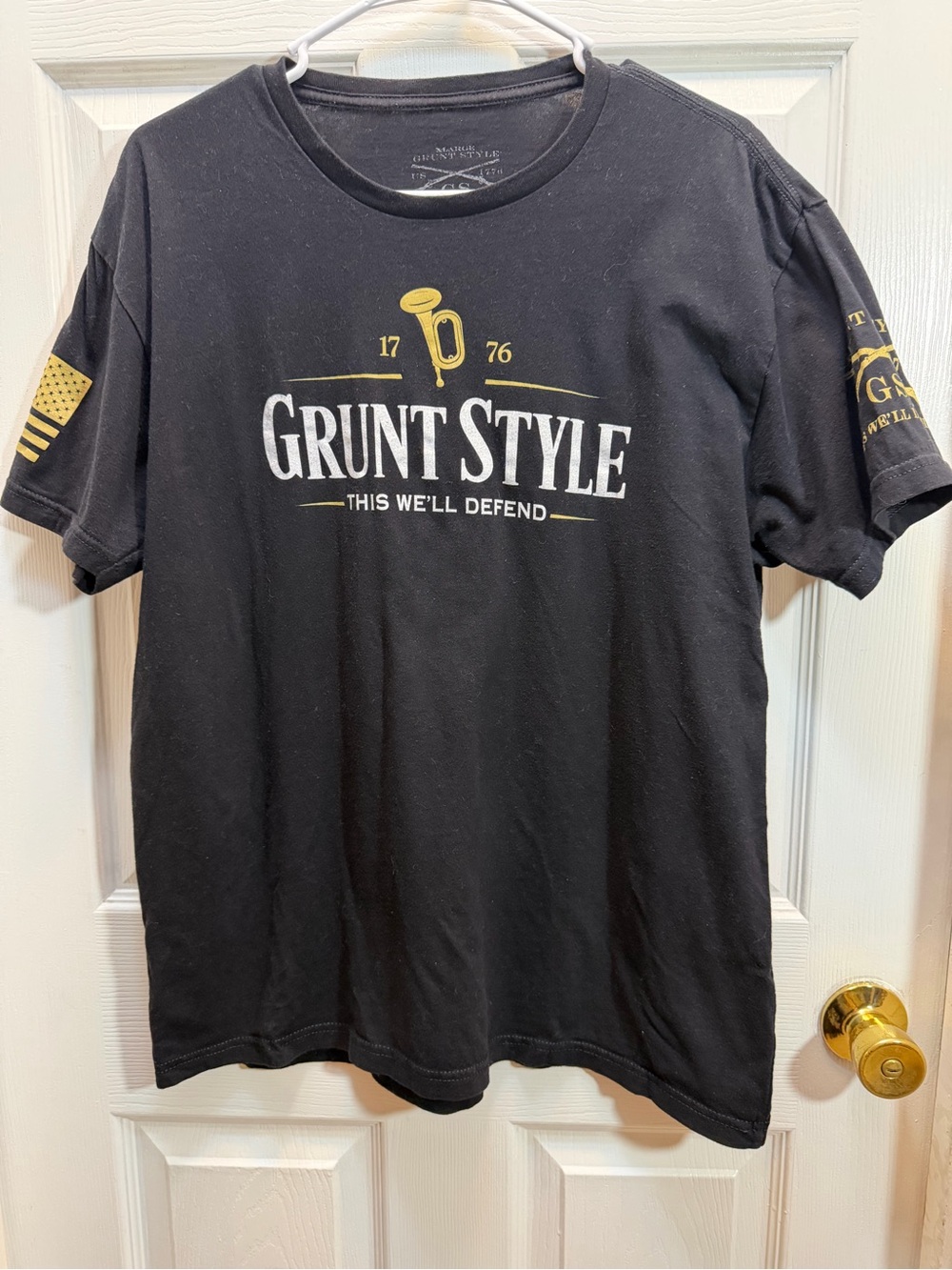 Grunt Style Black Short Sleeve Tee with Gold and White Logo